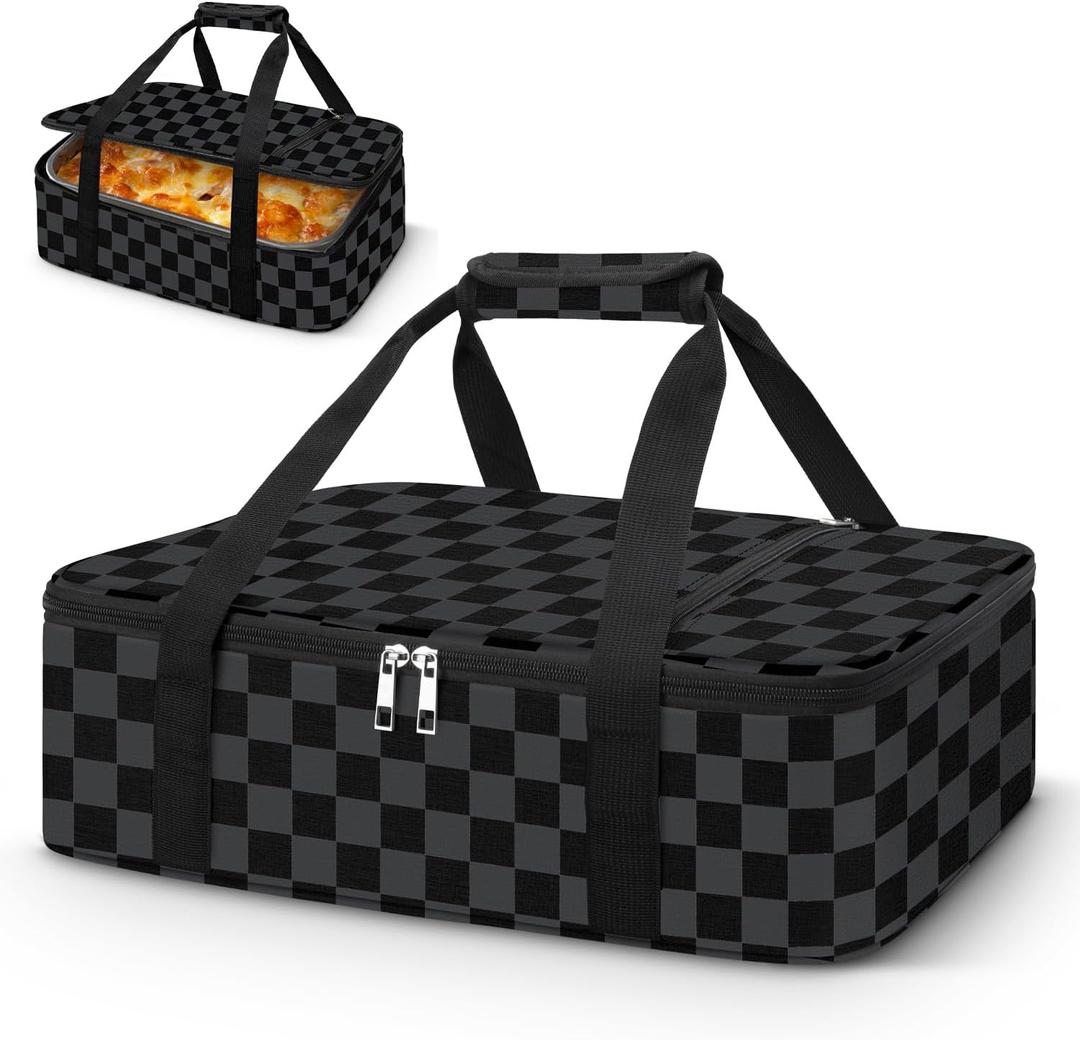 Coobiiya Insulated Casserole Carrier, Lasagna Lugger Tote Keeps Food Hot or Cold, Thermal Lunch Bag Warmer & Cooler Carrier Bag, Portable Tote Bag Fits 9" x 13" Baking Dish for Picnic and Cookouts, 