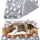 VitalCozy 2 Pack Self-Warming Cat Mat Self-Heating Pad Bed Reversible Machine Washable Reflects Body Heat Warm Thermal Pet Pad Crate Blanket for Feral and Indoor Cat (Grey, 12'' X 12'', Star)