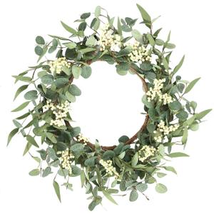 Pinkpum 22'' Eucalyptus Wreath for Front Door, Porch, Window - Green Decor for Home, Farmhouse - Spring, Summer, Fall, All Seasons (White)