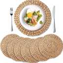6 Pack, Round Woven Placemats, Natural Water Hyacinth Place mats, Braided Straw Table Mats for Dining Table, Christmas Placemats Set of 6 (15 inch)