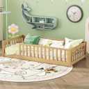 Bellemave Twin Size Kids Montessori Floor Bed, Twin Floor Bed Frame with Slats, Solid Wood Twin Bed Frame for Girls Boys, Natural