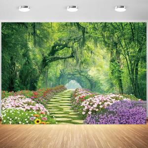 10x8ft Spring Garden Backdrop Spring Forest Park Colorful Blooming Flowers Scene Photography Background Nature Scenery Decorations Portraits Wallpaper Photo Studio Props