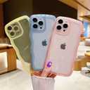 Compatible with iPhone 14 Pro Case 6.1" 2022, Cute Kawaii Curly Wave Frame Shape Soft Silicone Shockproof Protective Phone Cover for Women Girls, Clear/Purple