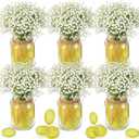 Suncalla 49 Pcs/6 Set Lemon Table Centerpiece Baby Breath Mason Jar with Burlap Fake Lemon Slices Gypsophila Centerpiece Decor for Engagement Party Bridal Shower Wedding Reception Picnic Table Decor