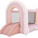 PLAYSMOL Pink Rainbow Inflatable Bounce House with Blower, 8x8 Kids Jumping House for Indoor Outdoor Play, Bouncy Castle, Ages 3-8