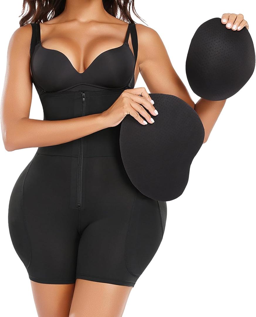 Fajas Colombianas Moldeadoras Bodysuits For Women Tummy Control Butt Lifting Shapewear with Butt Pads (Black), Small
