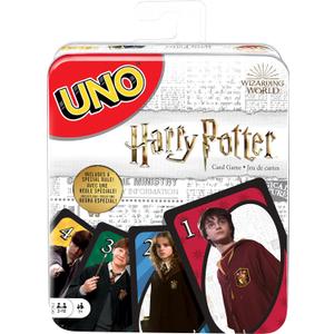 Mattel Games UNO Harry Potter Card Game in Storage Tin for Kids, Adults & Parties, Collectible Deck Based on Popular Series for 2 to 10 Players