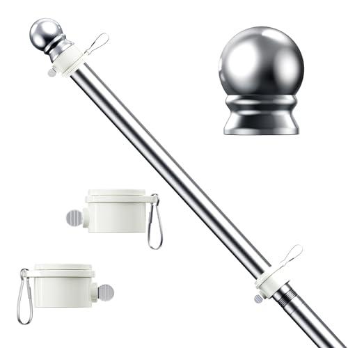 ESTTOP 5 FT Flag Pole, Tangle Free Spinning Stainless Steel Weather Resistant Rustproof Flagpole for 3x5 USA Flag Sports Fan Outdoor Flags 1" Dia Flag Poles for Outside House, Wall-Mounted (Silver)
