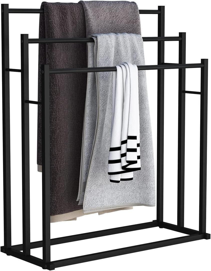 Towel Racks for Bathroom, 3 Tier Free Standing Towel Rack, Blanket Drying and Display Rack for Oversized Bath Towels Bathroom Accessories, Next to Tub or Shower