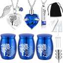 Cremation Urn Necklace for Ashes Set of 6- Small Cremation Urns for Human/Pet Keepsake Sharing Urns Memorial Ashes Holder-A Limb has Fallen from The Family Tree (6Pcs-Blue)