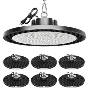 Upgrade 350w Led Shop Lights, 6 Pack Super Bright 52500lm 5000k UFO Led High Bay Light, High Bay Led Shop Lights with Us Plug 5' Cable for Garage Workshop Factory Barn Gym Warehouse