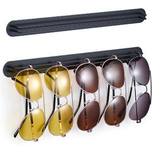 Sunglasses Organizer Wall Mounted, Metal Glasses Sunglass Holder for Wall, Self Adhesive Eyeglass Display Storage Rack for Hanging Multiple Glasses (Black, 2PCS)