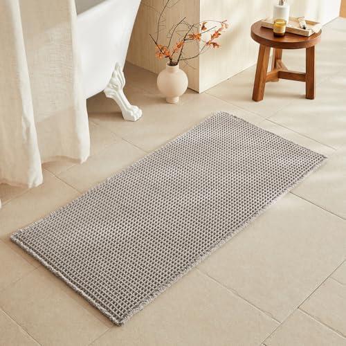TYUU Waffle Bath Mat, Boho Bathroom Rugs Non Slip Washable Super Absorbent Quick Dry Bath Mat Farmhouse Bathroom Decor, 48"x24" Light Grey