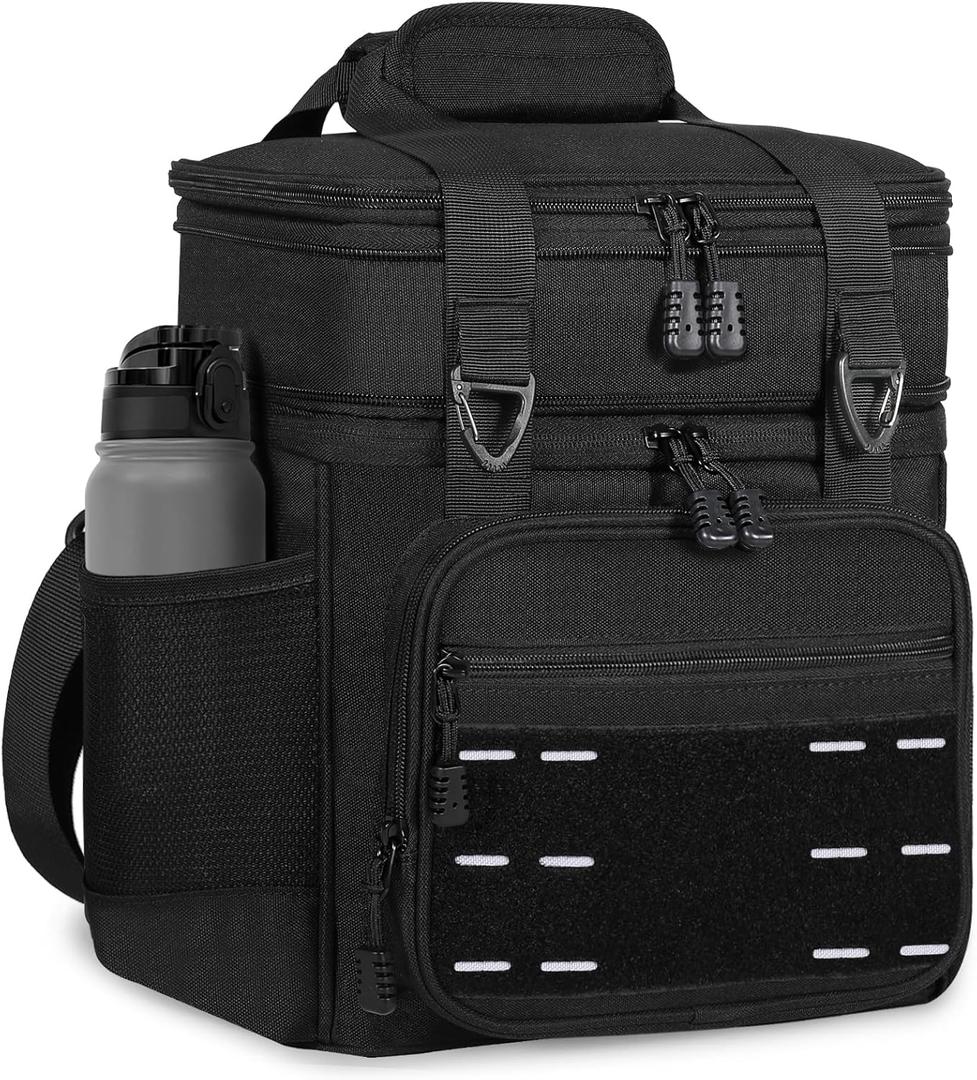 Lunch Box Cooler Bag - Tactical Insulated Lunchbox for Men - Large Soft Expandable Lunch Pail for Adults Work Outdoor Shifts Trips Black 16L