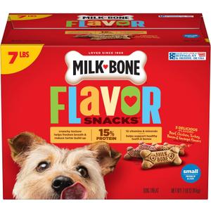 Milk-Bone Flavor Snacks Small Dog Biscuits, Flavored Crunchy Dog Treats, 7 Pound Box (EXP 01/01/32)
