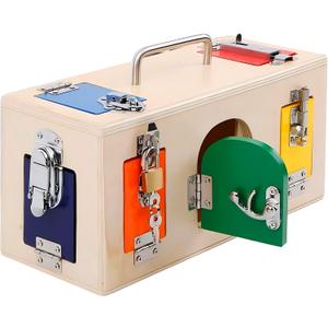 Montessori Lock and Key Toy, Wooden Activity Cube for Toddlers, Wooden Busy Lock Box Toy for Autism, Educational Toy for Fine Motor Skills