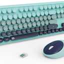 Wireless Keyboards Mouse Combos, Colorful Cute Typewriter Full-Size Retro Round Keycaps, 2.4GHz Cordless Connection Sleep Mode Office Wireless Keyboard and Mouse Set for Desktop Laptop PC Computer (105 Keys Indigo Blue Colorful)