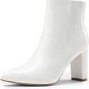 DREAM PAIRS Women's Chunky Heel Ankle Booties Pointed Toe Short Boots (9.5, White-pat)