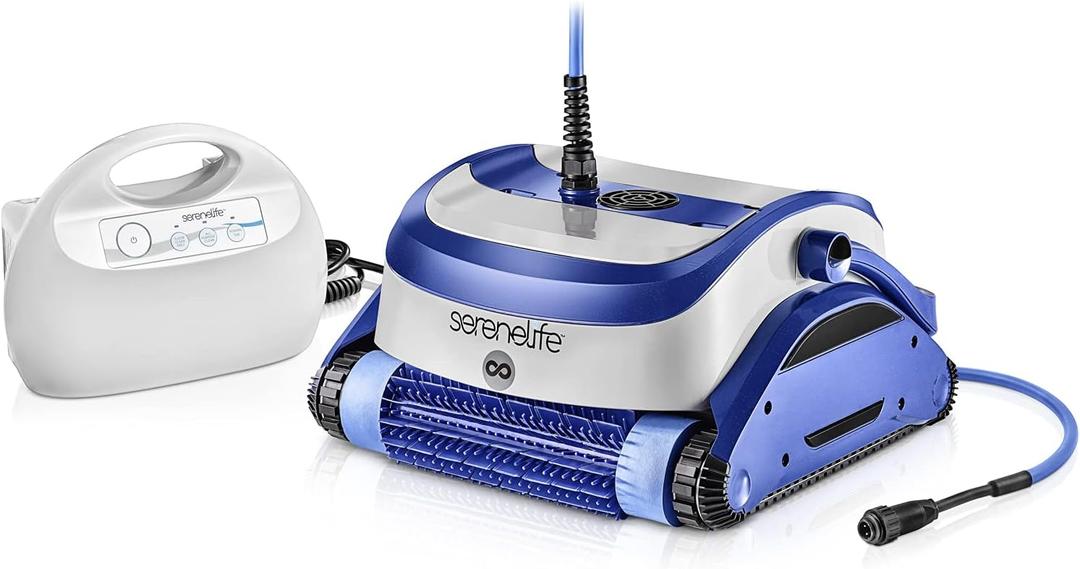 SereneLife Automatic Pool Vacuum for Inground Pools Robotic Pool Cleaner with 4500 GPH Suction from Twin Motors Brushes,2 Filters and Tangle-Free Cable Cleans 50 Ft Pools with 3 Timed Cycles,SLPORBT18