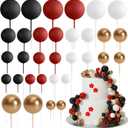 ASTARON 32 Pcs Ball Cake Topper Decorations Mini Balloons Cake Topper Sticks Foam Balls Cake Picks for Graduation Wedding Party Birthday Cake Decorating (Red Black)