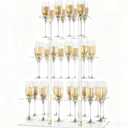 HeiMma Champagne Display Holder Stand for Party, 3 Tier Clear Acrylic Wine Glass Stemware Rack Martini Flute Holder with Led Light, Cocktail Tree Stand for Drinks, 32 Slots, Measures 26" x 20" x 12"