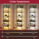 Tajsoon 5-Tier Ladder Shelf with LED Light, Wall Mounted Ladder Bookshelf with Metal Frame, Wall Ladder Bookshelf for Living Room, Bedroom, Office, Rustic Brown