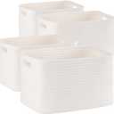 4 Pack Storage Baskets for Organizing, Woven Baskets for Shelves - Perfect for Toys, Books, Towels, and Clothes, Durable Gift Basket Bins Toy Storage, 12.7''L x9''W x7.8''H, White