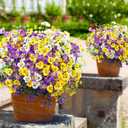 54 Bundles Artificial Flowers for Outdoor, 36 Pansy+18 Eucalyptus Camellia Silk Faux Flowers, Realistic Artificial Plants for Porch Garden Patio Yard Window Box and Home Decoration