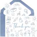 Thank You Card Set for Baby Showers - 48 Pack with Envelopes & Stickers, Adorable Blue Cartoon Theme Blank Cards for Newborn Parties