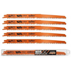 5-Pack 12-Inch Wood Pruning Reciprocating Saw Blades, 5TPI HCS Carbon Steel Sawzall Blades for Fast Cutting Green Wood, Branches & Plastic - Includes Storage Case