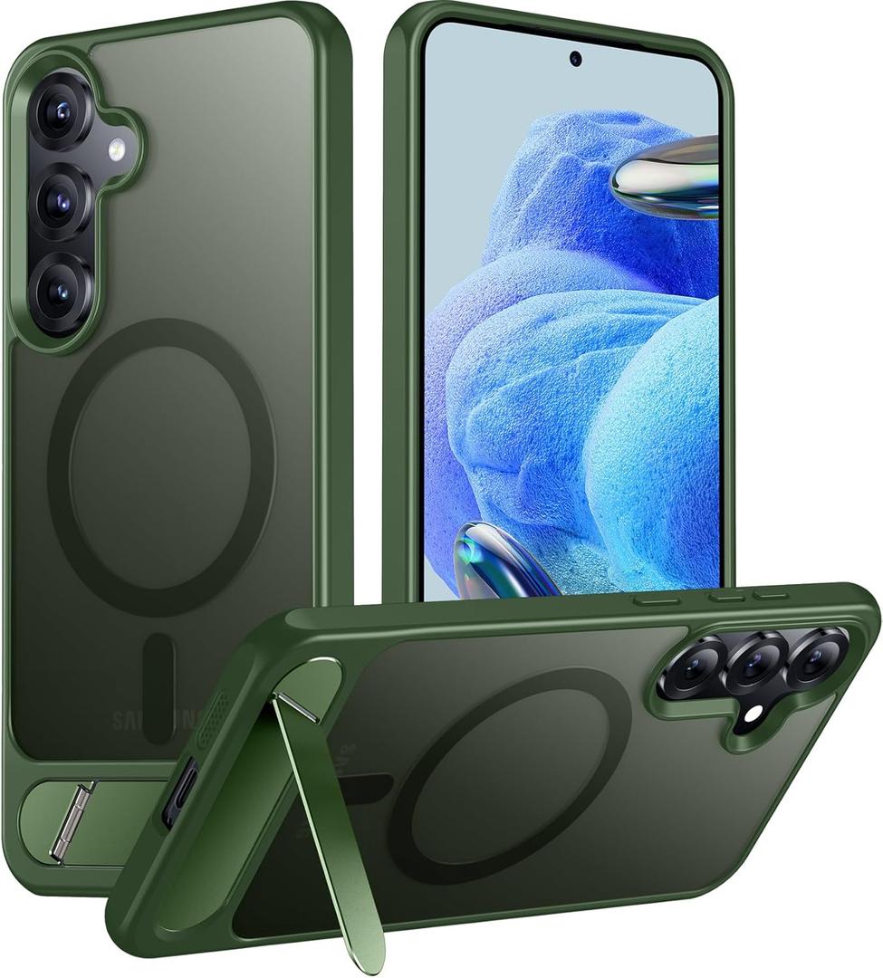 Temdan Magnetic for Samsung Galaxy S25 Plus Case, [Innovate Stand][Military Grade Drop Protection][Non Slip][Translucent Matte] Shockproof Phone Case for Galaxy S25 Plus 6.7" 2025 -DarkGreen