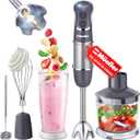 Mueller Multistick 5-in-1 Immersion Blender Handheld, 12 Speed Hand Mixer - Turbo Boost, Heaviest Duty Copper Motor, Titanium Blades Hand Blender, Milk Frother Wand, Whisk, Beaker, Chopper, Grey (Gray)