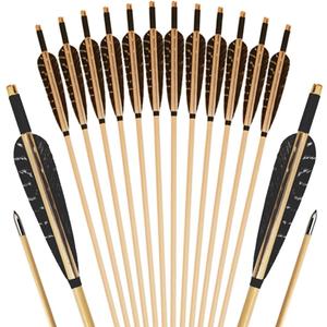 12 Pcs Archery Wooden Arrows with Feathers Handmade Targeting Arrows for Traditional Bow Recurve Bow Longbow for Adults 31inch