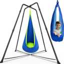 Swing Stand Frame with Sensory Pod Swings and Chair, Sensory Swing Set, X-Shaped Swing Frame, Heavy-Duty Metal Hammock Chair Stand for Adults Indoor and Outdoor 330LBS(Blue)