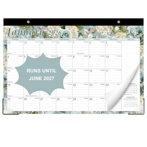 Lbylyhxc 2026 Desk Calendar, 18-Month Calendar Runs from Jan. 2026 to Jun. 2027, Large 17" x 12" Desktop/Wall Monthly Calendar for Home, School or Office (Vintage Flowers Desk Calendar), Pack of 2