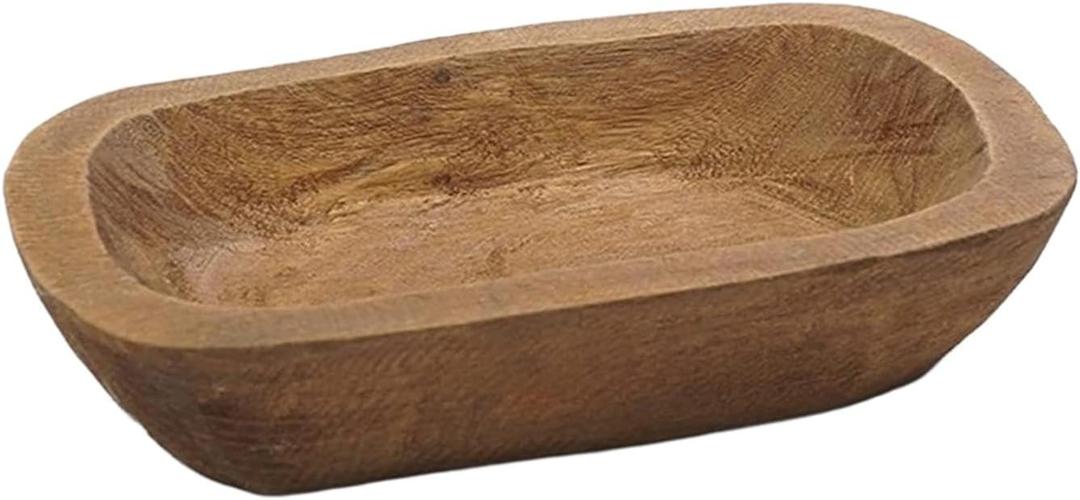 Bowl for Candle Making Hand Carved Wooden 9.8 x 5.9 inch Rustic Decorative for Bread Making Dining Room Home Decoration