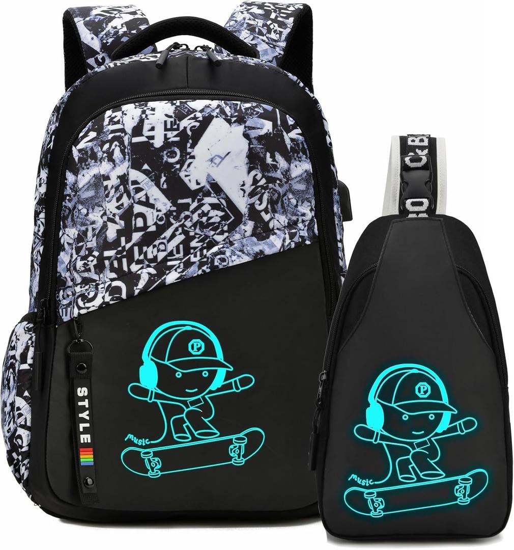 School Backpack for Boys, Kids Backpacks Laptop Backpack with USB Charging Port, Lightweight Bookbag for Elementary Middle School Bags Waterproof Travel Backpack