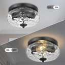 Darkaway Ceiling Light Fixtures Flush Mount Indoor Outdoor Ceiling Light with Water Ripple Glass Shade for Hallway Kitchen Bedroom Porch Living Room Black Finish
