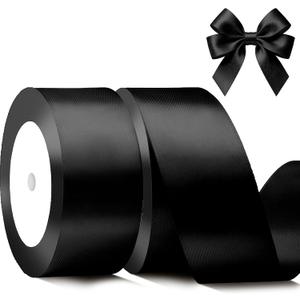 Black Satin Ribbon 1-1/2 Inch x 2 Rolls Black Wide Satin Fabric Ribbon for Gift Packaging, Christmas, Wedding, Flower Bouquet, Holiday Party, Invitation, Total 50 Yards