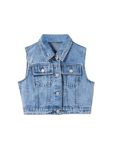 SweatyRocks Girl's Denim Vest Button Down Sleeveless Jean Jacket Outerwear with Pockets Light Wash S