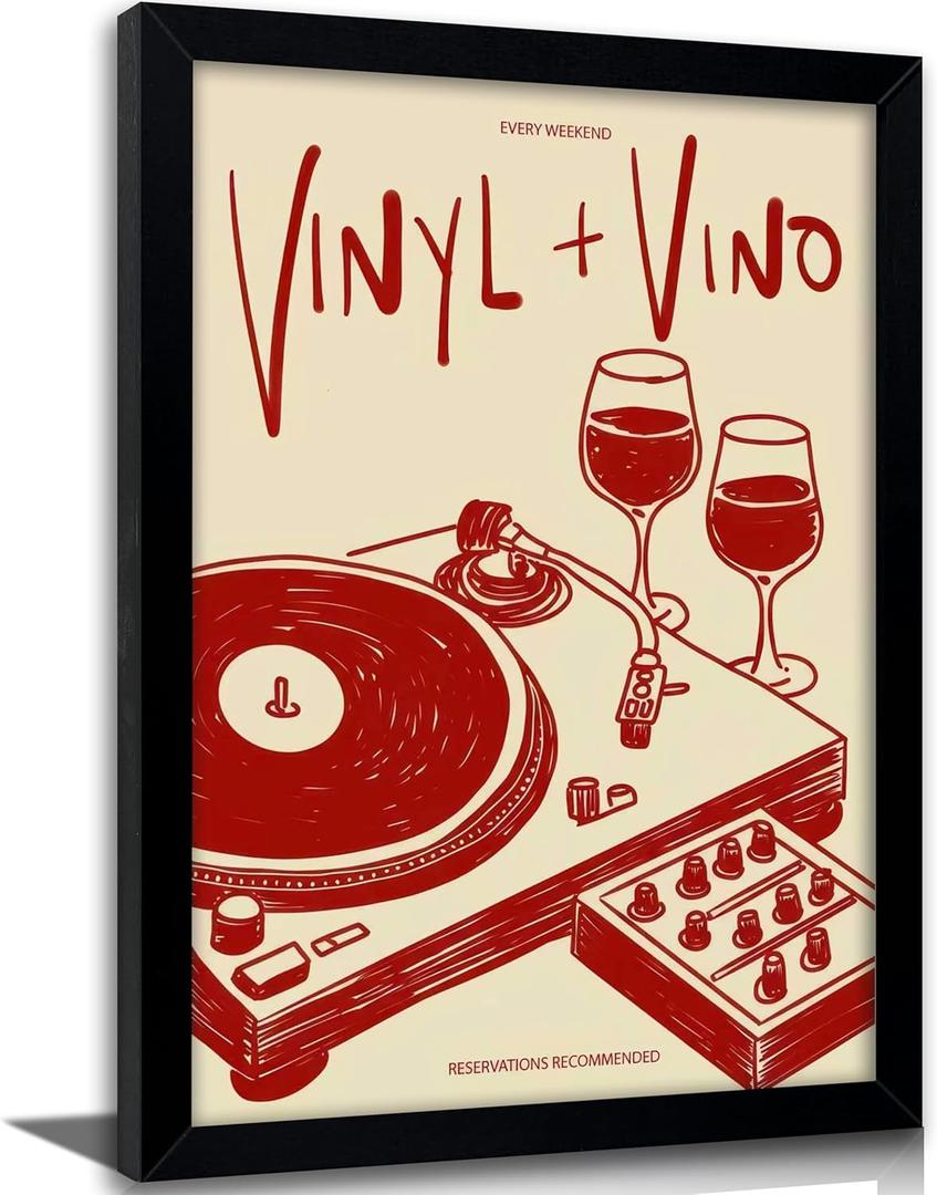Vintage Wine Record Canvas Wall Art, Trendy 80s Abstract Watercolor Wall Decor, Retro Posters Painting Decor Picture, Funny Bar Cart Poster Print Artwork for Music Room Bar Bedroom Wall Decor Home