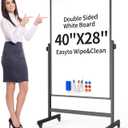 Rolling Whiteboard 40x28 Inches - Adjustable Height Standing Easel Whiteboard on Wheels for Home, Office, Classroom Black