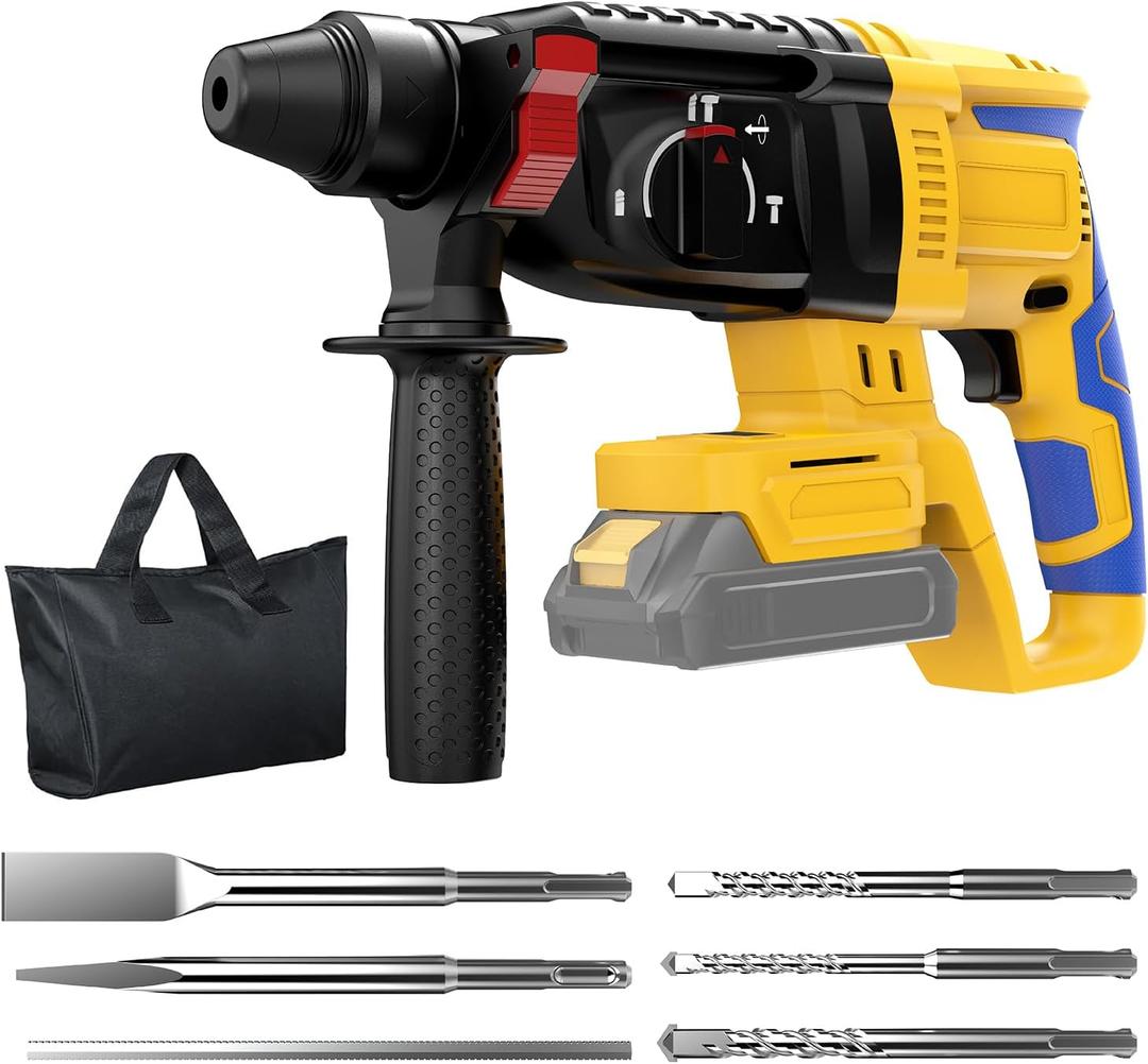 SDS Cordless Rotary Hammer Drill Compatible with Dewalt 20V Battery(NO Battery) Brushless Motor, Safety Clutch, 4 Functions with 5 Drills and Carrying Bag for Concrete/Masonry/Wood/Metal
