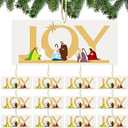 Bucherry 12 Pcs Joy Nativity Scene Ornament for Christmas Tree Wooden Jesus Ornaments Christian Religious Hanging Decor for Home Christmas Decorations