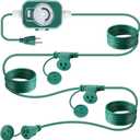 Feekoon 20FT Outdoor Extension Cord Splitter with Timer, Waterproof 3-Outlet Cord with Safety Cover 16/3 SJTW Weatherproof Power Cable for Outdoor Halloween Christmas Decorations Garden Lights