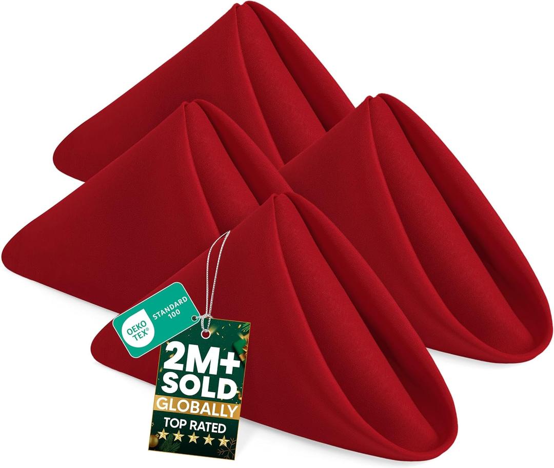 Utopia Home [24 Pack, Red] Cloth Napkins 17x17 Inches, 100% Polyester Hemmed Edges, Washable and Reusable Ideal for Parties, Weddings and Dinners