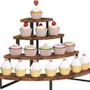 ELITEROO Cupcake Tier Stand, Wooden Cup Cake Stand Stairs, 4 Tier Dessert Table Display Set for Cookie Cocktail Candy Donut, Display Riser for Vendors Craft Show, Rustic Brown Curved Corner