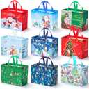 EQOREIIN Christmas Gift Bags 9 Pack - Non-Woven Reusable Holiday Gift Bags with Handles, Jumbo Xmas Tote Bags for Christmas Party, Gift Wrapping, New Year Favors & Decorations (12.8x9.8x6.7 Inches) (colorful)