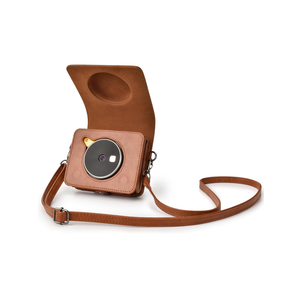 Rieibi Mini Shot 3 Retro Case, PU Leather Protective Case for previous version of Kodak Mini Shot 3 Retro C300R 2-in-1 Camera/Portable Instant Printer with Shoulder Strap - Brown(Camera not included