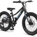 Glerc Mars Kids Mountain Bike, 20 Inch Fat Tire Bike for Teen Ages 6-12 Year Old, Bicycle with 2.8-Inch Wide Tires and 6 Speed Drivetrain, Black